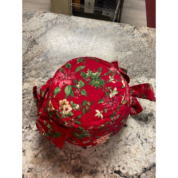 Handmade Wicker Basket Red Poinsettia Fabric Liner Holiday Christmas Floral Deco - Picture 5 of 7